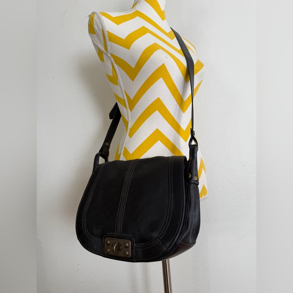 Black fossil leather satchel crossbody